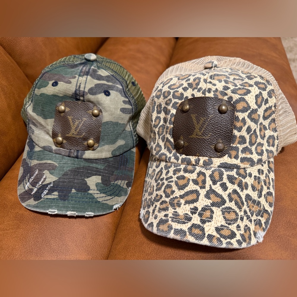Louis Vuitton Green Camo and Tan Leopard Caps